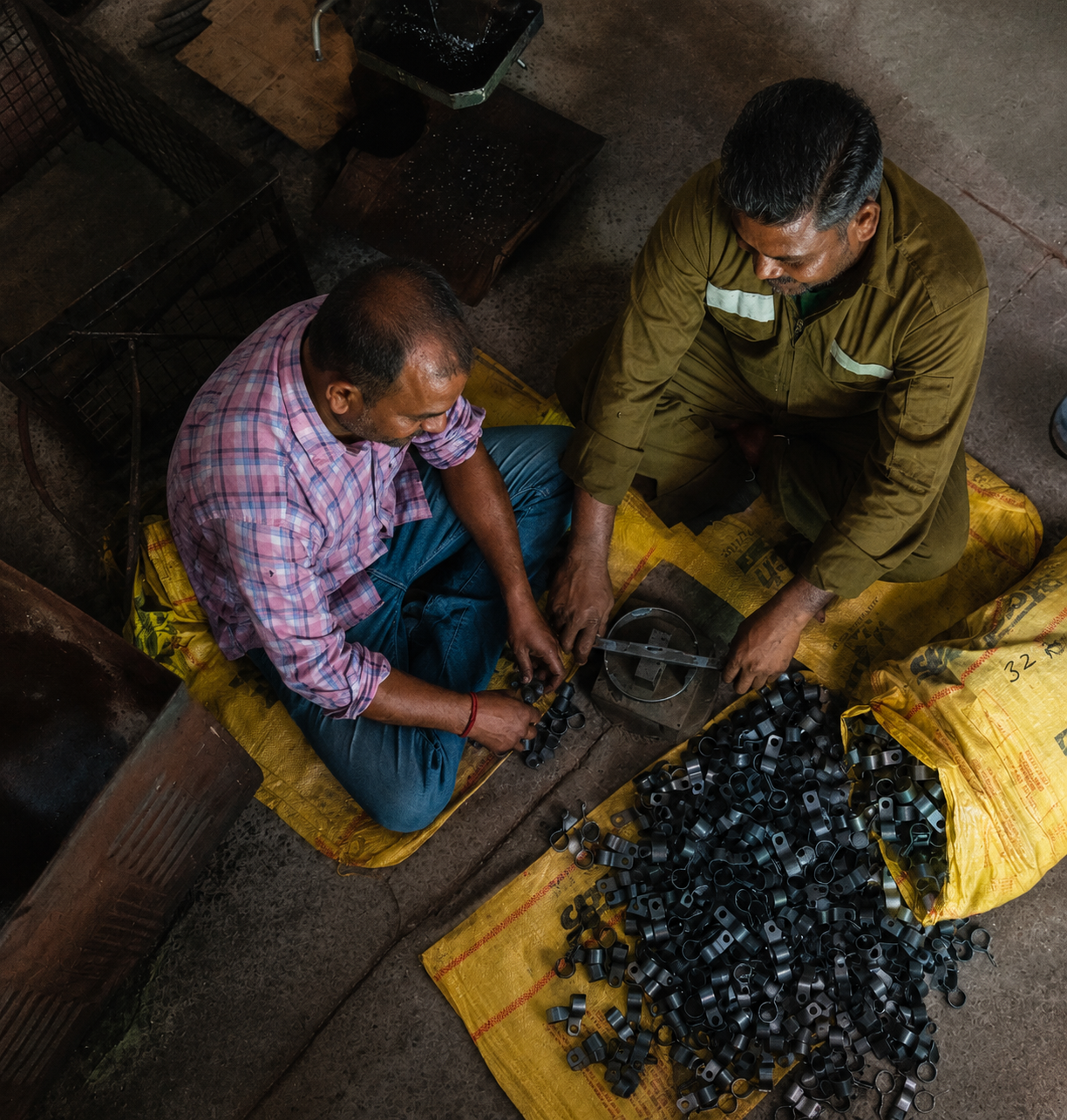 Vendors working with goods on the ground